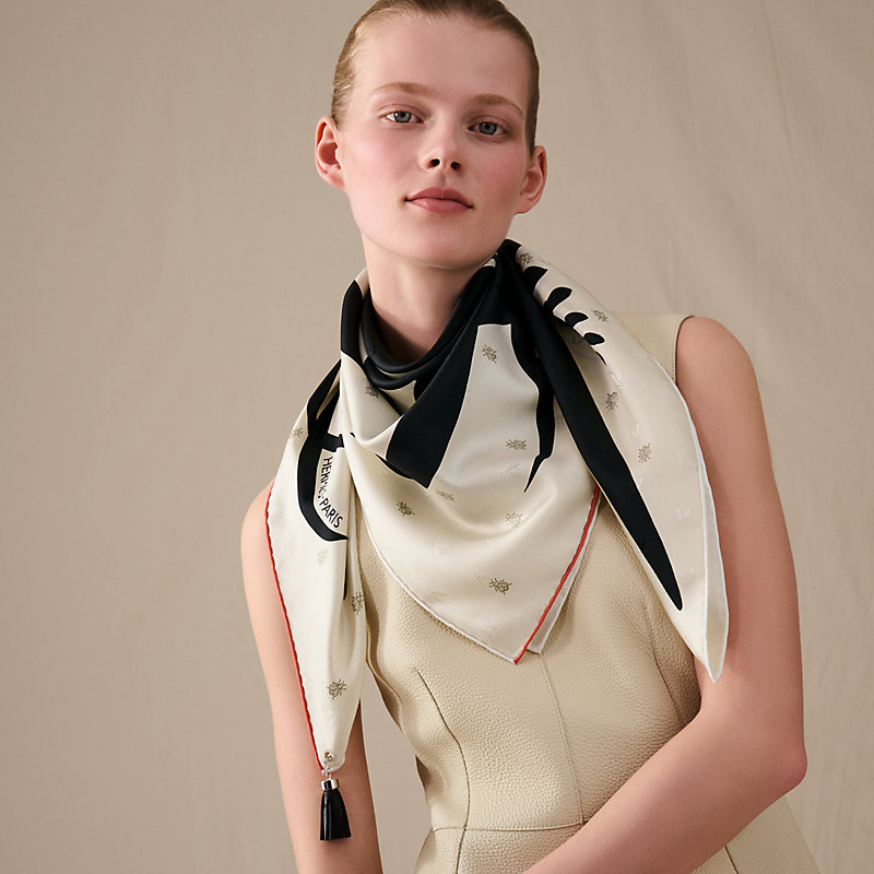 Bouquet Final leather tassel scarf 90 - Black | Hermès Mainland China